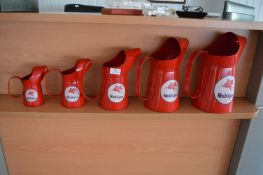 *Set of Five Mobil Gas Graduated Reproduction Oil Cans