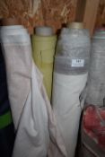 *Three ~5m x 1.4m Rolls Including 1x Vinyl, 1x Dusky Pink Print Fabric, and 1x Chenille Taupe &