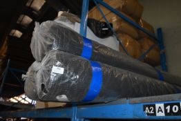 * Three ~20m x 1.4m Rolls of Black & Gold Upholstery Fabric