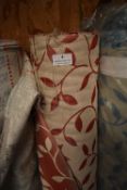 *~30m x 1.4m Roll of Red & Beige Leaf Design Upholstery Fabric