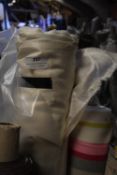 *~10m x 1.4m Roll of Pink, Olive, and & Beige Printed Stripe on Ecru Fabric