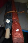 *~15m x 1.4m Roll of Burnt Orange Satin Type Fabric, and ~8 x 1.4m Roll of Blue Velour