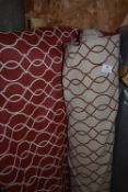 *~20m x 1.4m Roll of Dark Red & Taupe Geometric Design Upholstery Fabric