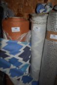 *~5m x 1.4m Roll of Ecru and Blue Design Printed Fabric