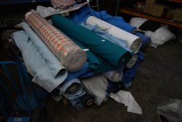 *Pallet of Assorted 60” wide Rolls of Lining, Rip Stock Fabrics, Workwear Fabrics, etc.mainly