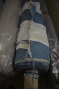 *20m x 1.4m Roll of Upholstery Fabric in Ecru & Air Force Blue Stripe