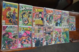 ~13 Assorted Marvel Comics Including Spiderman, X-Men, Fantastic 4, The Thing, and Avengers