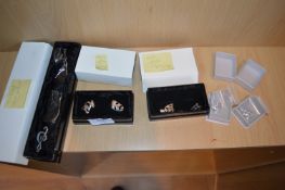 925 Sterling Silver Jewellery Comedy & Tragedy Cufflinks, Earrings, and a Trebble Clef Musical