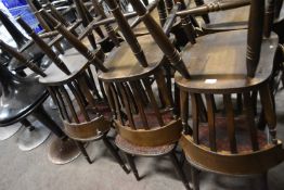 Six Wooden Side Chairs with Red Upholstered Seats