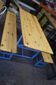 180x74cm Wooden Topped Picnic Bench with Blue Metal painted Frame