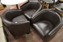 Three Brown Leatherette Tub Chairs (AF, damaged legs)
