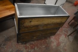 Two Rectangular Wood Planters on Wheels