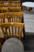 Six Wooden Chairs with Grey Upholstered Seats