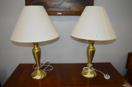 Pair of Brass Effect Table Lamps with Cream Shades