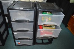 Two Plastic Four Drawer Storage Units (one drawer