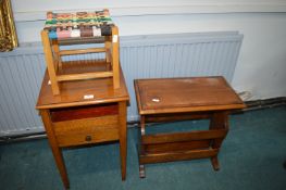 Newspaper Rack, Woven Stool, and Small Table, etc.