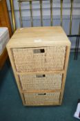 Wooden Three Drawer Basket Storage Unit