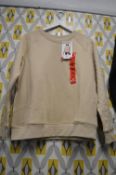 *Mondetta Beige Fleece Crewneck Sweatshirt with Quilted Sleeves Size: M