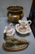 Pheasant Ornament, Two Small Jug & Bowls, and a La