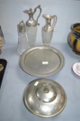 Silver Plated Bowl with Lid, Cake Stand, and Three