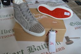 Christian Louboutin Lou Spikes Orlato Flat Vaau Velours/GG Size: 43 Grey/Silver Designer Boots