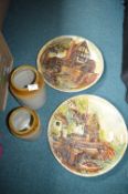 Two Large Chalk Decorative 3D Plates, and Two Eart