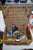 Picnic Hamper Containing String Lights and Ornamen