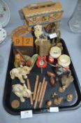 Tray Lot of Collectibles Including Miniature Guita