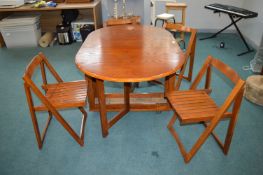 Gate Leg Oval Dining Table with Four Folding Chair