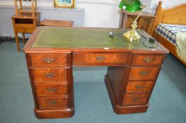 Mahogany Veneered Desk with Green Tooled Leather I