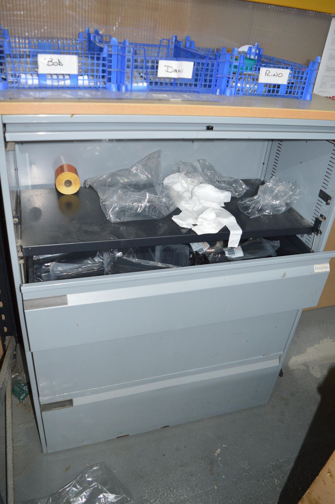 *Lateral Filing Cabinet Containing a Large Quantity of Cable Ties, Computer Equipment, etc.