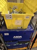 *Five Plastic Containers and Four Shopping Baskets Containing Assorted Slat Wall Brackets,