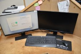 *Awow Computer Terminal with Two BenQ Monitors, Cordless Keyboard & Mouse