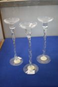 Three Colonial Twisted Glass Candlesticks