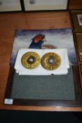 Magnetic Tweed Pinboard, Pheasant Oil on Board, Napkins, and Coaster
