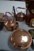 Two Victorian Copper Kettles and a Bed Warmer