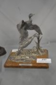 Small Pewter Mallard Sculpture on Oak Plinth