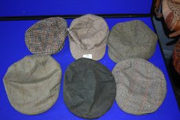Six Assorted Flat Caps Including Tweed and Waxed
