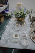 Glassware Including Vases and Artificial Flowers