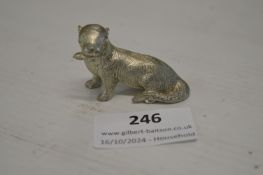 Miniature White Metal Otter with Fish