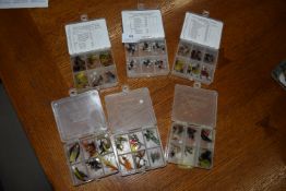 Six Plastic Fly Boxes Containing Assorted Flies