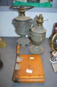 Two Spelter Oil Lamps, and a Photo Trimmer
