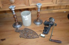 Vintage Candlesticks, Mincer, etc.