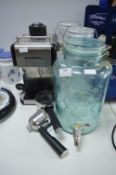 Kilner and Other Drinks Dispensing Jar, and a Coffee Machine