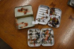 Three Fly Tins Containing Assorted Flies
