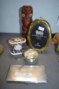 Decorative Items Including Wedgwood Pottery Clock, Brass Photo Frame, etc.