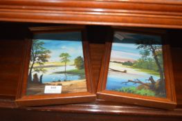 Pair of Small Framed Amazon Watercolours Painted by Amazon Natives in 1969