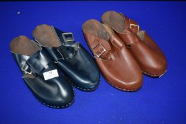 Two Pairs of Wood Soled Clogs with Leather Uppers