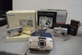 Three Digital Cameras by Minolta, and Traveler with Batteries and Accessories