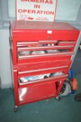 Red Metal Wheeled Tool Chest and Contents, Plus Battery Charger, etc.